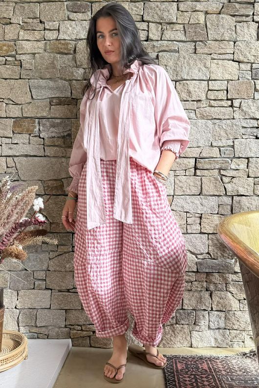 Nonni Gingham Classic Barrel Pant Deep Rose
